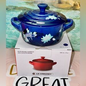 NIB NWT Le Creuset Lotus Koi Mini Petite Round Cocotte Casserole Cobalt Blue HTF